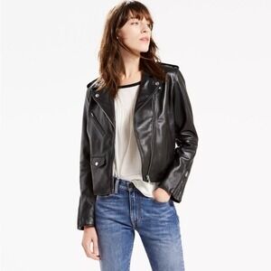 Levi's Relaxed Sheep Leather Moto Jacket‎ Black Women's Sz Small Silver Hardware